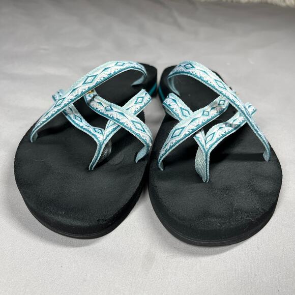 Teva Olowahu Flip-Flops Sandals Womens Size 10 Blue Pattern Comfort Slip On - Picture 7 of 10